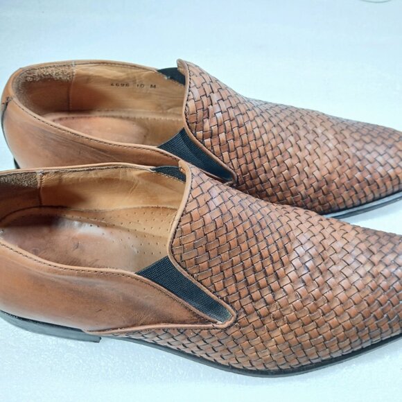 Saks Fifth Avenue Woven Leather Slip-On Loafers Mens 10 Made in Italy Good Cond - Picture 2 of 16